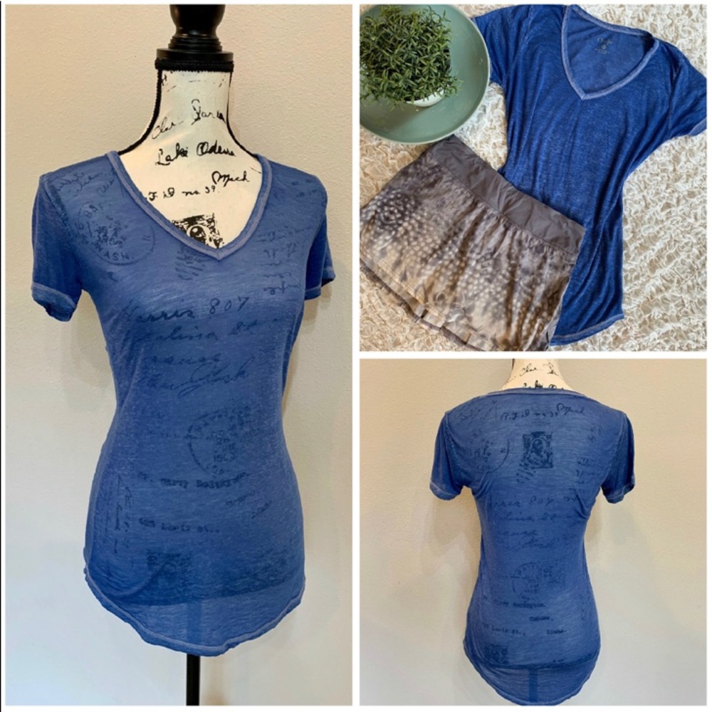 Lightweight V Neck Tee T Shirt Blouse Burnout Top